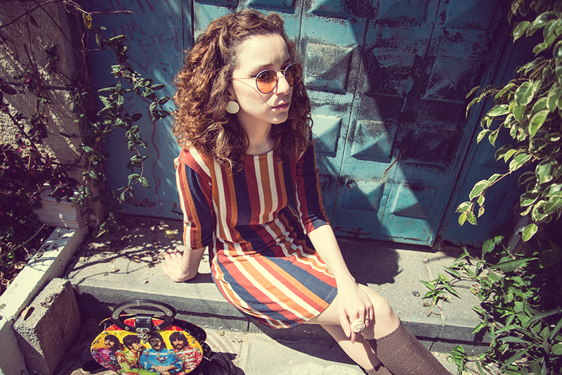 retro blue door dress